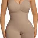 SHAPERX Women's Bra Free Bodysuits Tummy Control Shapewear Mid Thigh Body Shaper with Removable Pads, SZ5468-Sienna-S/ M