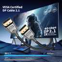 16K DisplayPort Cable 2.1, [VESA Certified] DP Cord [16K@60Hz,8K@120Hz,4K@240Hz], Ultra-High Speed 40Gbps Braided Display Port Cable Cord Compatible HDR, G-Sync/FreeSync, 10FT
