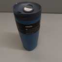 Owala SmoothSip Slider Insulated Stainless Steel Coffee Tumbler, Reusable Iced Coffee Cup, Hot Coffee Travel Mug, BPA Free 20 oz, Grey/Blue (High Dive)