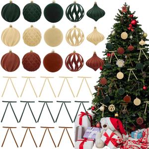 30 Pcs Christmas Tree Decorations Velvet Kit Include 3.15 Inches Assorted Christmas Velvet Balls 8 Inches Vintage Ribbon Bows Flocked Ornaments for Xmas Tree Garland Wreath Decor Holiday Party Supply