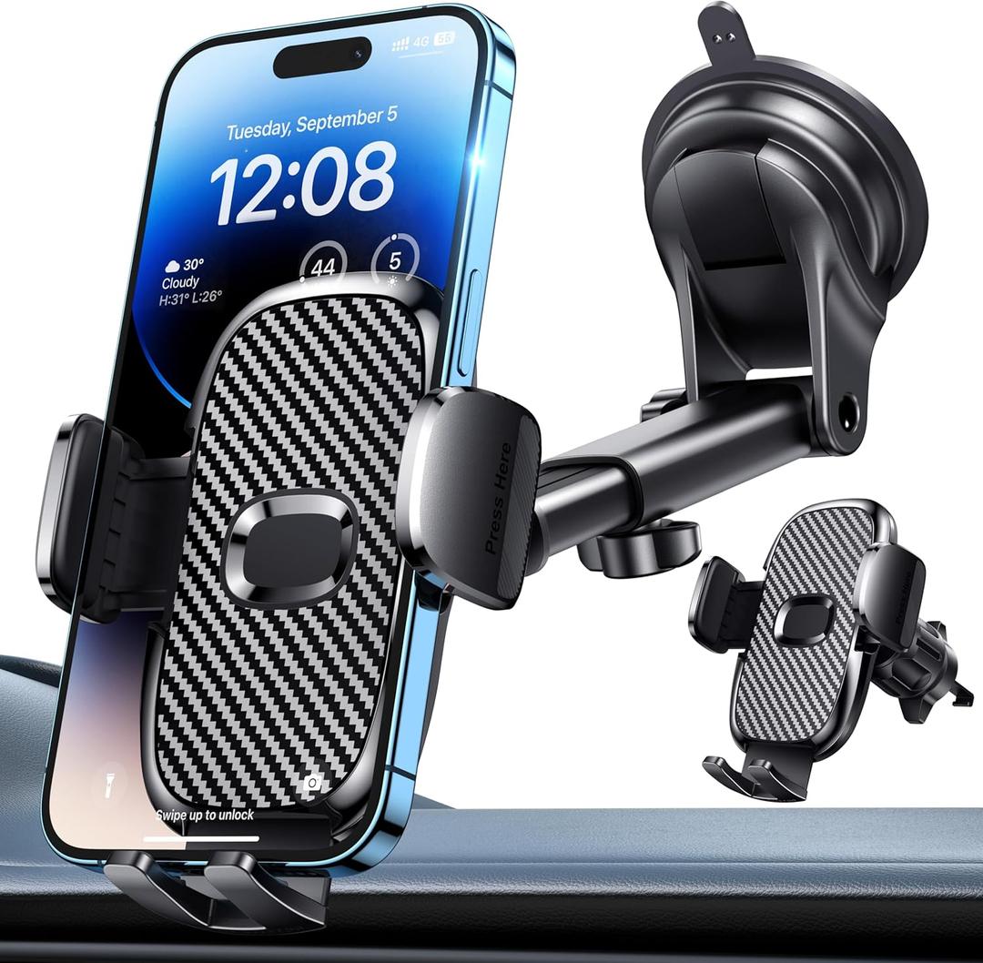 Car Phone Holder[Military-Grade 360Suction Cup]Phone Holders for Your Car Universal Accessories Air Vent Dashboard Windshield Phone Mount Automotive Cradles Fit for Dash Mounting Kits iPhone