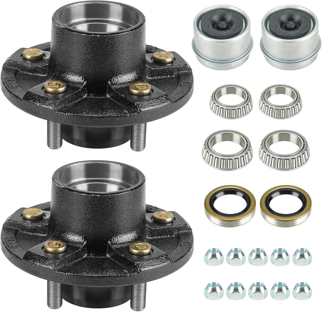 Youxmoto 3500Lb Trailer Hub Kits 5 Bolt 4.5, 2Sets 5 Lug Trailer Hubs for 3500 lbs 1-1/16'' to 1-3/8'' Tapered Axle, 5x4.5 Trailer Hub Assembly with Bearing, Grease Seal
