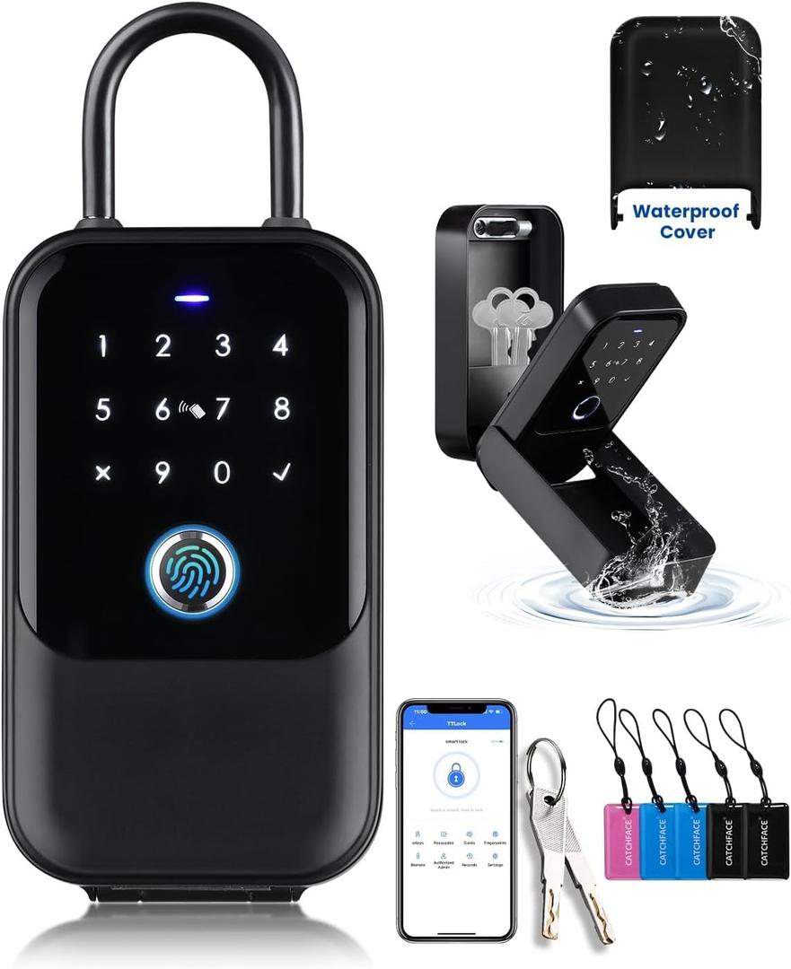 [New]Smart Lock Box,CATCHFACE Wireless Smart Key Lock Box App Control,Share eKey,Key Lockbox Wall Mount&Door Handle,Electronic LockBox Realtor/Home/Office/Warehouse/Vrbo/Cars