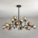 UOFUS 12-Light Glass Globe Sputnik Chandelier Mid-Century Modern Matte Black and Gold Ceiling Light Fixture Vintage Hanging Pendant Light for Bedroom Living Room Kitchen Farmhouse Dining Room, Blac