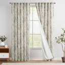 jinchan Lined Linen Blend Curtain Floral Curtains for Living Room 108 Inches Extra Long Grey Peony Flower Printed Curtain Back Tab Farmhouse Patterned Drapes Bedroom Window Curtains Set 2 Panels