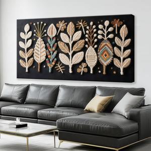 Tsomzxng Boho Black Wall Art Prints Modern Wall Art Bohemian Feather Canvas Wall Art Decor Prints Painting Picture For Bedroom Apartment Nursery Backdrop Home Wall Decor 20" X 40"