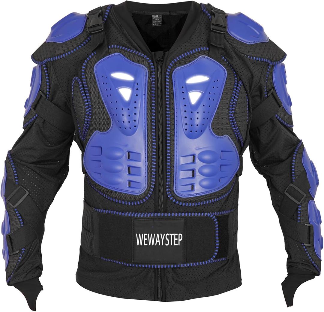 Motorcycle Body Armor Jacket with Chest Spine Protection (Blue, M)