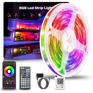 Led Lights for Bedroom 50ft (1 Roll), Color Changing RGB Led Strip Lights with 60 Keys Remote and App Control, Music Sync Led Lights for Room Kitchen Party Home Decor