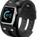 Genuine Leather Band Compatible with Apple Watch Ultra 2/Ultra Bands 38/40/41/42/44/45/49mm Men Women Wrist, Wide Sport Leather Strap Bracelet Replacement Bands for iWatch Ultra Series SE 9 8 7 6 5 4 3 2 1