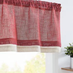 jinchan Linen Valance for Farmhouse Living Room Windows Christmas 16 Inch Slubbed Crossed Double Layer Window Valance Light Filtering Rustic Country Overlay Rod Pocket 1 Panel Burgundy