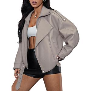 Womens Oversized Leather Jackets Faux Suede Fall Fashion Motorcycle Coats Winter Outfits Clothes Y2k Tops (Large, Apricot)