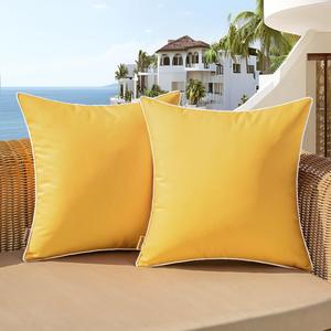 Woaboy Set of 2 Outdoor Waterproof Pillow Covers 16x16 Inch Yellow Decorative Throw Pillow Covers Square Solid Color Couch Pillow Covers for Patio Tent Bed Sofa Living Room