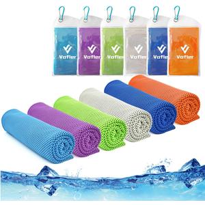 Cooling Towel,Vofler [6 Pack] Cool Towels Microfiber Chilly Ice Cold Head Band Bandana Neck Wrap (40"x 12") for Athlete Men Women Youth Kids Dogs Yoga Outdoor Golf Running Hiking Sports Camping Travel (Blue/Purple/Green/Gray/Dark Blue/Orange)