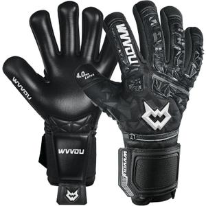 WVVOU Soccer Goalie Gloves for Adults and Youth, High Performance Goalkeeper Gloves with 5 Detachable Finger Saves, Soccer Gloves with 4mm Sticky Latex Palm (10, Black)