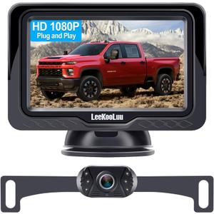 Backup Camera Easy Setup Plug-Play: HD 1080P No-Delay Waterproof - Clear Night Vision Rear View Camera with Monitor for Car Truck SUV - LK3 (Black-One Pack)