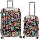 Rockland Departure Hardside 2 Piece Spinner Wheel Luggage, (20"/28"), Owl (20 inches (carry-on), 28 (checked))