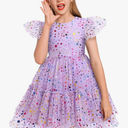 IMEKIS Toddler Kids Girls Confetti Stars Birthday Princess Dress Tulle Boho Cake Smash Photo Shoot Outfit, Size 5Y