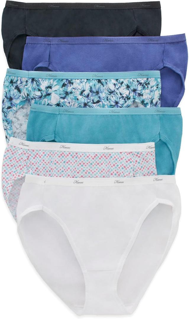 Hanes women's Hi-Cut Panties Pack, Lightweight Cotton Hi-Cuts, 6-Pack (Retired, Colors May Vary) (L)