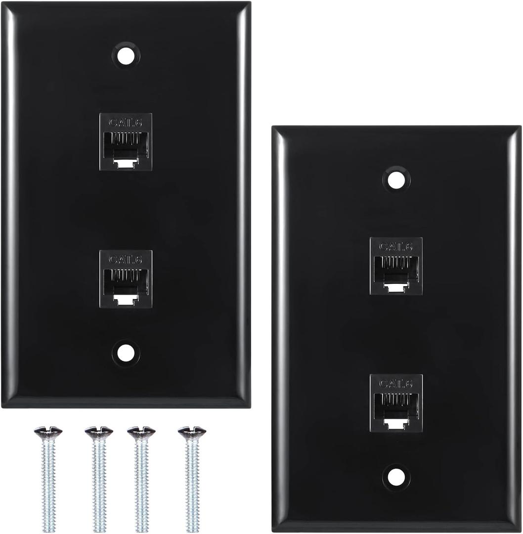 Ethernet Wall Plate 2port,Cat6 Ethernet Cable Wall Plate Female to Female Compatible with Cat7 Cat6 Cat5 Cat5e - Black 2Pack