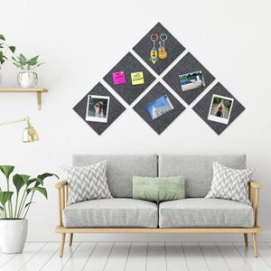Felt Cork Board Tiles 12 Pack Grey 12 x 12-1/3"" Corkboards for Wall Square Bulletin Board Self-Adhesive with 100 Push Pins Frameless Cork Tiles for Walls Home Office