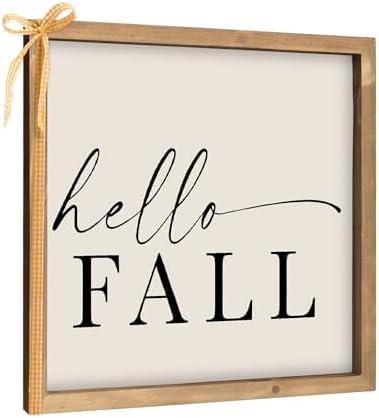 Hello Fall Sign, 11.8 Inch Wooden Wall Decor, Indoor Table Shelf Office Farmhouse Decorations For Home 