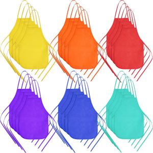 Yahenda 60 Pack Kids Painting Aprons Children's Artists Fabric Aprons Paint Art Craft Disposable Child(Red, Orange, Yellow, Green, Blue and Purple)