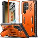 FNTCASE for Samsung Galaxy S23-Ultra Case: Military Grade Drop Proof Protection Mobile Cover with Kickstand | Matte Textured Rugged Shockproof TPU | Protective Sturdy Phone Case - Orange