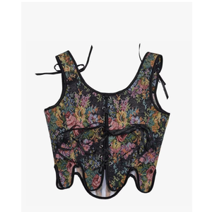 Renaissance Corset Tops for Women Vintage Bustier Overbust Boned Floral Crop Top Lace Up Tank Vest Shapewear, Size 42 