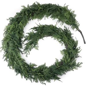 Jutom 1 Pcs 9 ft Christmas Cedar Garland Greenery Realistic Cedar Pine Needles Garland Artificial Decoration for Table, Mantel, Wall, Home Winter Holiday Party Decor