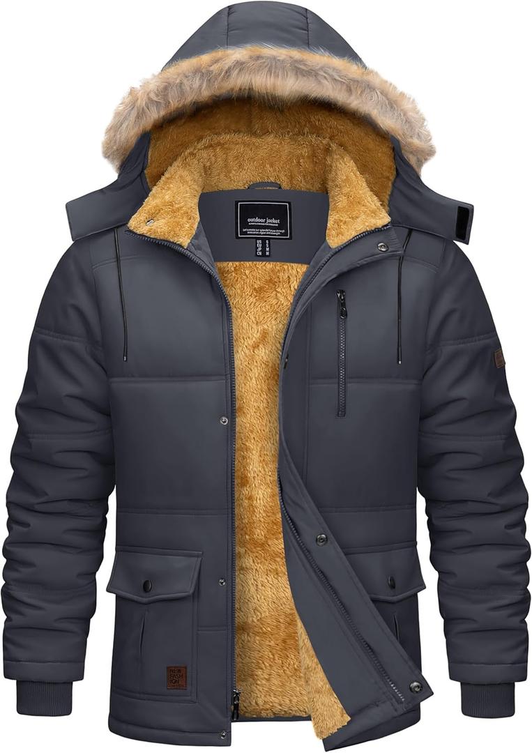 Cotrasen Mens Winter Jacket Hoodie Thicken Warm Fleece Lined Water Repellent Windproof Parka Winter Coat (Medium, Darkgrey)