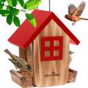 MIXXIDEA Bird Feeder for Outdoors Hanging, Wooden Bird Feeder House with Weatherproof Roof & Metal Tray, Attracting Wild Birds for Outside, Yard, Garden Decoration, Red