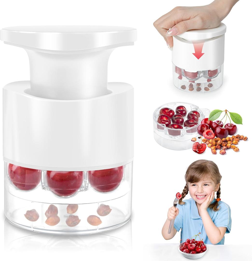 Cherry Pitter, 7-Hole Cherry Pitter Tool, Quickly Multiple Cherries Seed Remover, Save Time & Space For Making Cherry Jam (White)