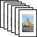 PEALSN 11x17 Picture Frame Set of 6, Display Pictures 8x12 with Mat or 11 x 17 Without Mat for Wall Mounting Display, Photo Frames Collage for Wall Decor, Black.