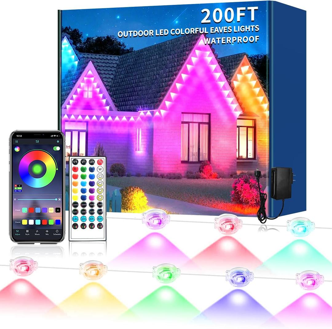 200FT Permanent Outdoor Lights For House,Waterproof Smart RGB LED Eaves Lightspermanent Outdoor Lights With App/Remote Control, Music Synchronisationfor House, Halloween, Roof, Christmas Decorations