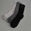 Nike Women's Performance Cushion Crew Training Socks (3 Pairs) (Large, White/Black/Grey)