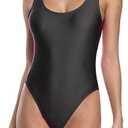 MIAIULIA Women's Retro 80s/90s Inspired High Cut Low Back Padding One Piece Swimwear Bathing Suits (Black, S)