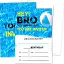 Pool Party Birthday Invitation For Boys, Hey Bro Fill-In Invites Card For Birthday Party, Pool Birthday Cards For Kids Teen, Summer Birthday Party Decoration Supplies, 20 Cards With Envelopes -06