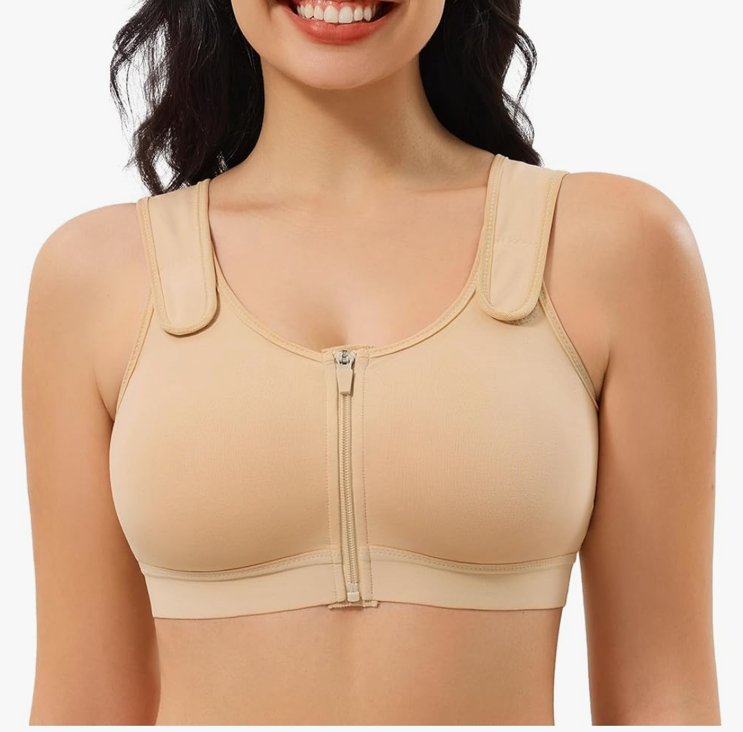 CYDREAM Zip Front Closure Wireless Bras for Women Full Coverage Post Surgery Compression Back Smoothing Comfort Adjustable, Size XXL