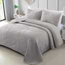 Exclusivo Mezcla Ultrasonic Full Queen Quilt Bedding Set, Lightweight Light Grey Bedspreads Soft Modern Geometric Coverlet Set for All Seasons (1 Quilt and 2 Pillow Shams)