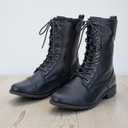 ABSOLEX Womens Lace up Round Toe Low Heel Combat Boots