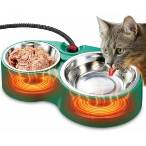 Heated Cat Bowl with Soft Indicator Light  Double Removable Stainless Steel Bowls, Freeze-Proof Water & Food, Overheat Protected, Chew-Resistant Cord, UL Listed
