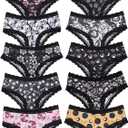 Morvia 10pcs Women's Gothic Contrast Lace Halloween Skull & Rose Print Hipster Panties Assorted Styles (Black)