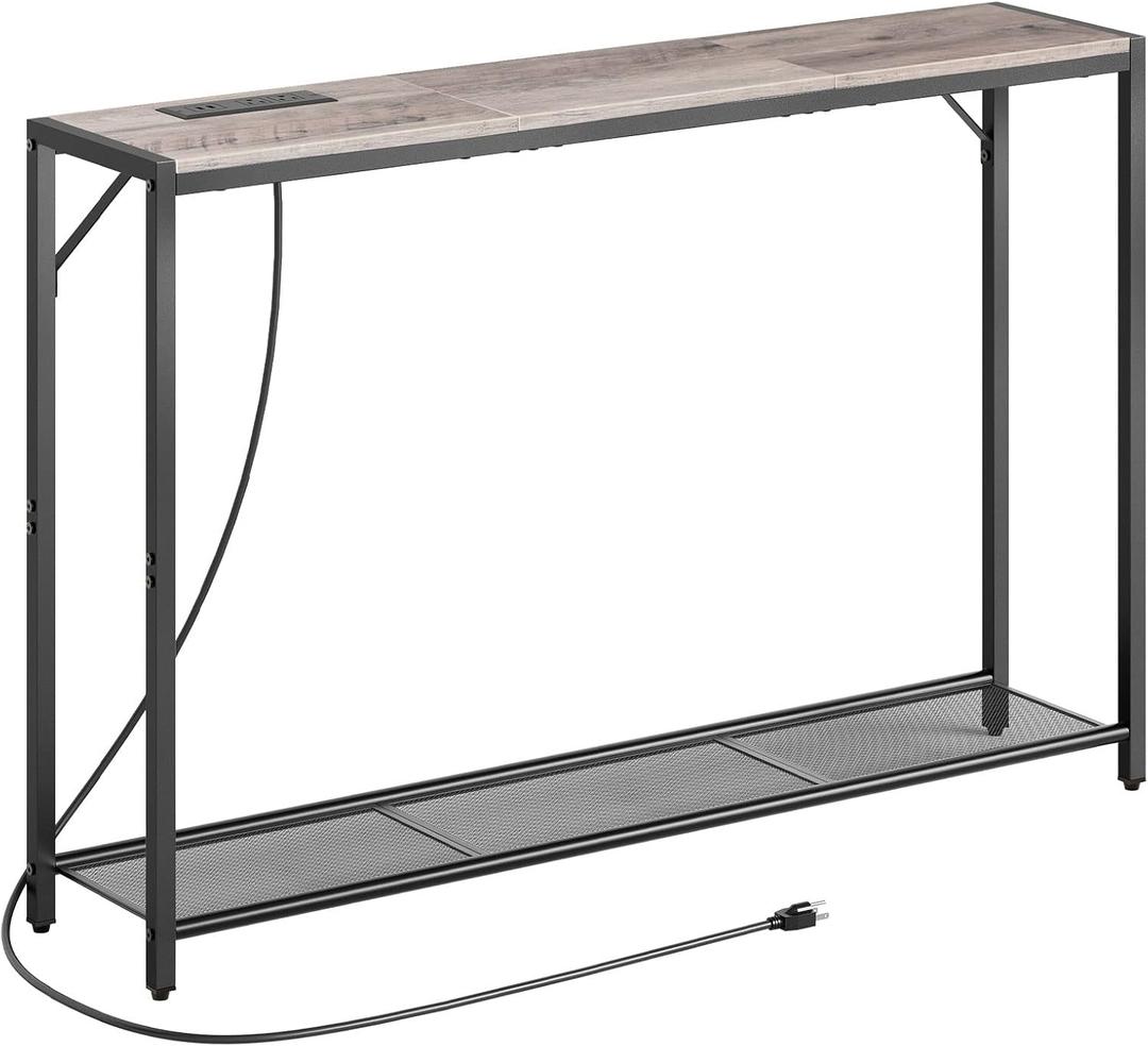 Sofa Table with Power Outlet, 43.7" Console Table with USB Ports, Behind Couch Table, Entryway Table for Living Room, Entryway, Foyer, Metal Frame, Adjustable Feet, Greige CTHG11E01Z1