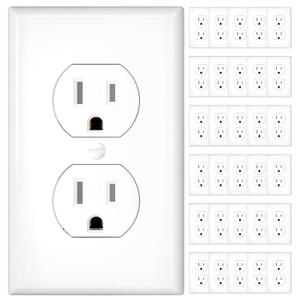 Amico 30 Pack 15 Amp Duplex Outlets with Wall Plates Bundle, UL Listed, Heavy-Duty 2-Pole 3-Wire Tamper Resistant Electrical Outlets Receptacles, Self-Grounding, Suitable for Home and Business, White