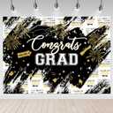 Mocsicka Graduation Backdrop Congrats Grad Black Gold Graduate Party Decorations Background Class of 2025 Photography Backdrops (7x5ft)