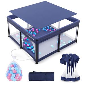 Foldable Baby Playpen for Babies and Toddlers, 50x50 Inch Portable Play Yard, Collapsible Play Pen with Mat, Visible Mesh, 50 Ocean Balls, Indoor/Outdoor Baby Fence Activity Center for Home