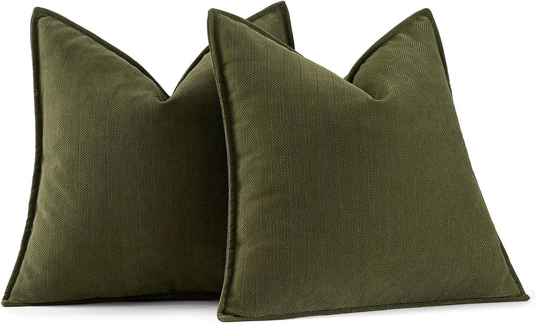 MIULEE Pack of 2 Olive Green Decorative Pillow Covers 20x20 Inch Soft Chenille Luxurious Couch Throw Pillows Farmhouse Cushion Covers with Elegant Design for Sofa Bedroom Living Room Home Decor