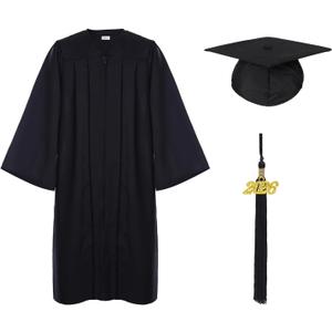 Unisex Adult Matte Graduation Cap and Gown Tassel Set (Black), Size 48"