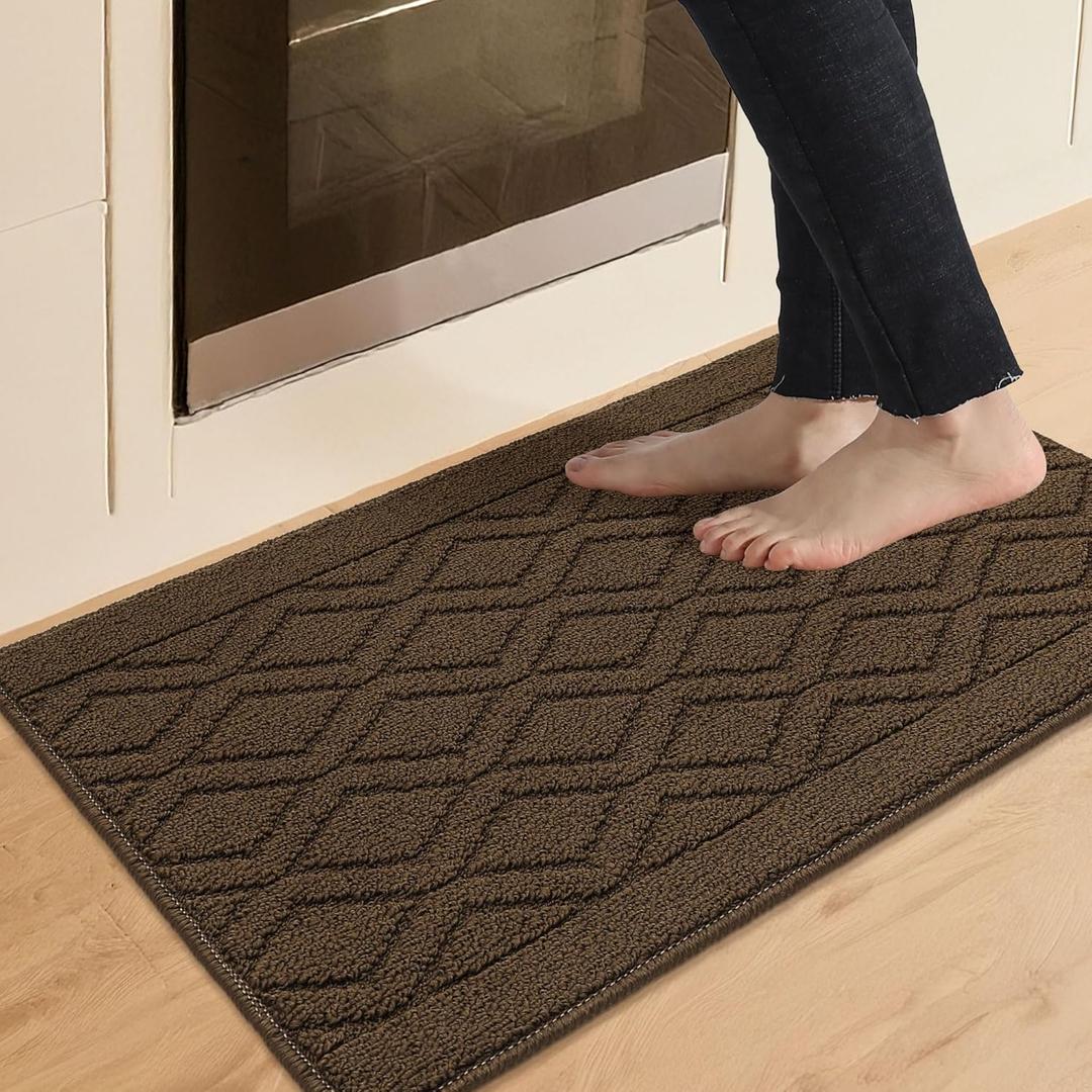 COSY HOMEER-Kitchen-Rugs-and-Mats 20"x32" Non Slip Kitchen Mats for Floor Absorbent Kitchen Rug Washable Kitchen Standing Floor Mat for Sink Mat,Throw Rug,Entry,Laundry,Brown