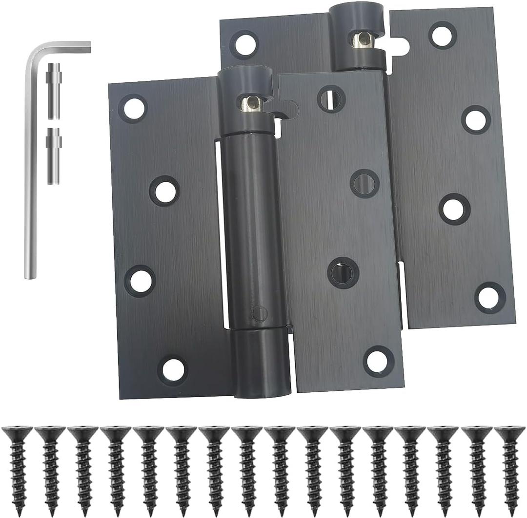 2 Pack Heavy Duty Stainless Steel Self Closing Door Hinges 4 Inch Black Spring Loaded Hinges, Adjustable Tension for Garage, Front Door, Back Door, Auto Close Hinges for Heavy Doors (4 inch)